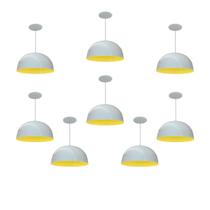 Kit 8 Luminária Pendente Meia Lua 24cm Interior Amarelo Com Fiação 110/220v Kit 8 Luminária Pendente Meia Lua 24cm Interior Amarelo Com Fiação 110/220v