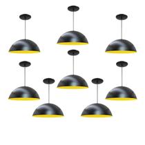Kit 8 Luminária Pendente Meia Lua 34cm Com Interior Amarelo Com Fiação 110/220v Kit 8 Luminária Pendente Meia Lua 34cm Com Interior Amarelo Com Fiação 110/220v