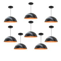 Kit 8 Luminária Pendente Meia Lua 34cm Com Interior Laranja Com Fiação 110/220v Kit 8 Luminária Pendente Meia Lua 34cm Com Interior Laranja Com Fiação 110/220v