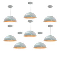 Kit 8 Luminária Pendente Meia Lua 34cm Com Interior Laranja Com Fiação 110/220v Kit 8 Luminária Pendente Meia Lua 34cm Com Interior Laranja Com Fiação 110/220v