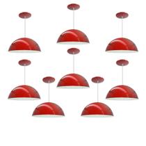 Kit 8 Luminária Pendente Meia Lua 40cm Interior Branco Brilho Fiação 110/220v