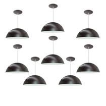 Kit 8 Luminária Pendente Meia Lua 50cm Interior Branco Brilho Com Fiação 110/220v
