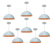 Kit 8 Luminária Pendente Meia Lua 50cm Interior Laranja Com Fiação 110/220v