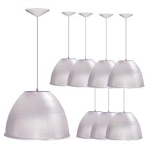 Kit 8 Luminárias Para Galpão Industrial 16 Pol 40cm Cristal Cabo 1,1M
