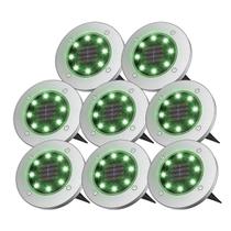 Kit 8 Luminárias Spot Solar Cromado ZON Verde Automática para Decoração de Jardim em LED
