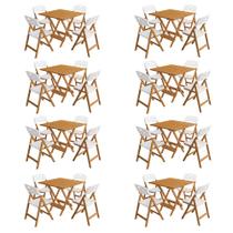 Kit 8 Mesas Dobráveis Elegance 70x70 8 Ripas 4 Cadeiras Natural Assento Polipropileno - Branco Kit 8 Mesas Dobráveis Elegance 70x70 8 Ripas 4 Cadeiras Natural Assento Polipropileno - Branco