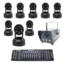 Kit 8 mini moving wash + máquina de fumaça + mesa dmx Kit 8 mini moving wash + máquina de fumaça + mesa dmx