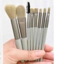 Kit 8 Mini Pincéis De Maquiagem Em Estojo Compacto Verde