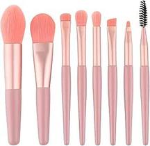 Kit 8 Mini Pinceis de Maquiagem Profissionais Cerdas Macias com Estojo Transparente para Viagem Face Olhos Sobrancelha Base Po Sombra