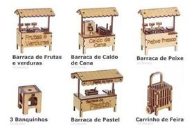 Kit 8 Miniatura Feira Barraca Barraquinha Banquinho Mdf - WOODPLAN