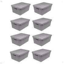 Kit 8 Organizador Juta Cinza 15 Litros Caixa Com Tampa