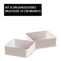 Kit 8 Organizador Multiuso Modular De Plástico Branco Quadrado 14,5 x 14,5 x 5 cm