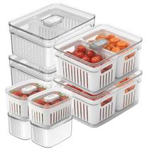 Kit 8 Organizadores Geladeira 2,2L 0,65L Cozinha Conjunto Clear Fresh Armário Vegetal Frutas Acrílico Multiuso