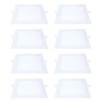 Kit 8 Painel Led Embutir Quadrado Luz Fria 6500K 18W 22Cm