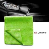 Kit 8 Pano microfibra automotiva flanela anti-risco toalha Verde