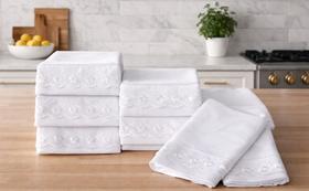 Kit 8 Panos de Prato Helena 100% Algodão Branco Bordado Inglês Alta Absorção Kit 8 Panos de Prato Helena 100% Algodão Branco Bordado Inglês Alta Absorção