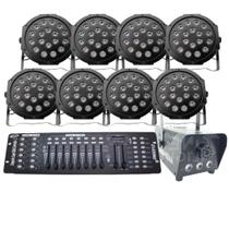 Kit 8 Par Led 18 Leds + Máquina De Fumaça 600W+ Mesa Dmx 512