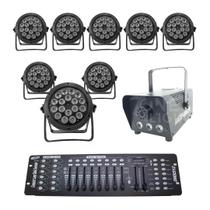 Kit 8 par led 18x12w máquina de fumaça 600w mesa dmx 512
