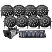 Kit 8 Par Led + Máquina De Fumaça 1200W + Mesa Dmx 512