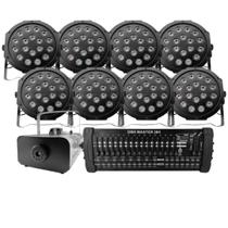 Kit 8 Par Led + Máquina De Fumaça 2000W + Mesa Dmx 384