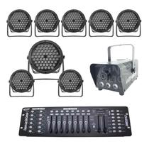 Kit 8 Par Led Slim + Máquina De Fumaça 600W + Mesa Dmx 512