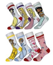 Kit 8 Pares de Meias Princesas da Disney 4 a 10 anos Infantil Meninas Jolitex