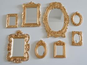 Kit 8 Pç Molduras Resina D119 Espelho Vintage Parede Provençal Rosa Dourado Preto Branco Hall