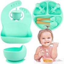 Kit 8 Pçs Introdução Alimentação Infantil para Bebês Silicone Macio Prato Ventosa Babador Copo Canudo Tijela Talheres Cabo Madeira Kit 8 Pçs Introdução Alimentação Infantil para Bebês Silicone Macio Prato Ventosa Babador Copo Canudo Tijela Talheres Cabo Madeira