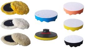 Kit 8 pcs polimento - boinas de espuma + boinas de lã 4 pol.