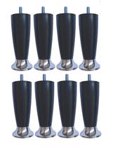 Kit 8 Pé Cama Box Queen Bipart Baú Rubi Cinza Cromado 12cm