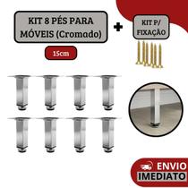 Kit 8 Pé Para Móveis Armários Regulável Quadrado Cromado 15cm