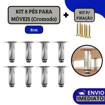 Kit 8 Pé Para Móveis Armários Regulável Redondo Cromado 8cm Kit 8 Pé Para Móveis Armários Regulável Redondo Cromado 8cm