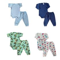 Kit 8 Peças - 4 Body + 4 Mijão Pijama Roupa De Bebe Enxoval