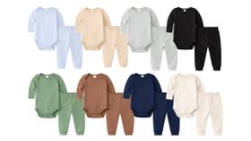 Kit 8 Peças Bebê Menino Ribana Body Manga Longa e Calça