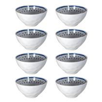Kit 8 Peças Bowls Potes Salada Decorada 600ml Branca Azul Kit 8 Peças Bowls Potes Salada Decorada 600ml Branca Azul