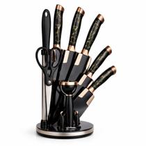Kit 8 Peças Conjunto De Faqueiro Gold Marble C/ Suporte Preto Kit 8 Peças Conjunto De Faqueiro Gold Marble C/ Suporte Preto