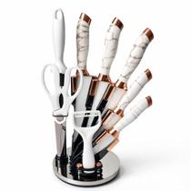 Kit 8 Peças Conjunto Faqueiro White Marble Suporte Gourmet Branco