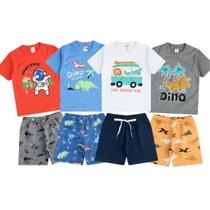 kIT 8 Peças de Roupa Infantil Masculina Menino - 4 Camisetas/Regatas + 4 Bermudas/Shorts