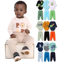 Kit 8 Peças de Roupas para Bebê Menino 4 Body Longo 4 Calça Mijão Kit 4 Body Roupa Infantil Bebê
