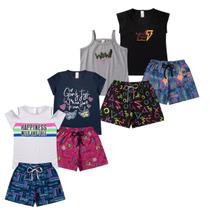 Kit 8 peças de Verão Juvenil Menina 4 blusas + 4 Shorts.