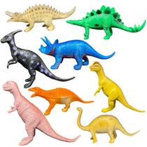 Kit 8 Peças Dinossauro Borracha Brinquedo Infantil Coleção Jurassic World Dinossauros Miniatura Emborrachado Velociraptor Interativas Esqueleto Fossil