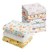 Kit 8 Peças Fraldas e Cueiros (5 Fraldas de Pano Estampada 70x70cm + 3 Cueiros 80x60cm)