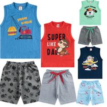 Kit 8 Peças Infantil de Verão menino Masculino para Crianças com Regatas e Bermudas