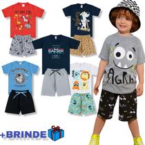 Kit 8 Peças Infantil Masculino Menino Verão 4 Camisetas + 4 Shorts