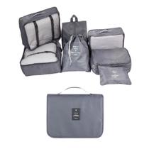 Kit 8 Peças Organizador Mala Viagem Necessaire Cabide Cinza Kit 8 Peças Organizador Mala Viagem Necessaire Cabide Cinza