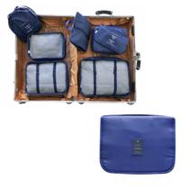 Kit 8 Peças Organizador Para Mala de Viagem com Necessaire Cabide Azul Marinho Kit 8 Peças Organizador Para Mala de Viagem com Necessaire Cabide Azul Marinho