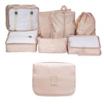 Kit 8 Peças Organizador Para Mala de Viagem com Necessaire Cabide Bege