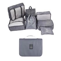 Kit 8 Peças Organizador Para Mala de Viagem Com Necessaire de Cabide Cinza Kit 8 Peças Organizador Para Mala de Viagem Com Necessaire de Cabide Cinza
