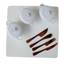 Kit 8 Peças Para Queijos, Frios, Prancha de Porcelana 31x31xcm Lyor. Kit 8 Peças Para Queijos, Frios, Prancha de Porcelana 31x31xcm Lyor.