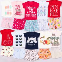 Kit 8 Peças Roupa Infantil Verão Menina - 4 Conjunto Calor Moletinho Criança e Bebe Feminino 4 Camiseta 4 Short